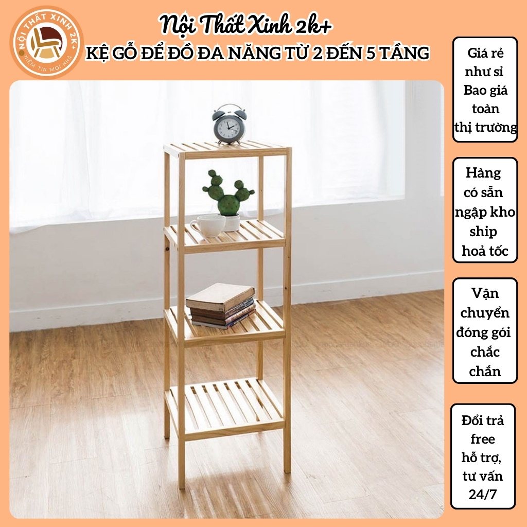 Kệ gỗ để đồ đa năng nhiều tầng dùng tháo nắp ráp tiện lợi được làm từ gỗ thông tự nhiên tối đa 5 tầng