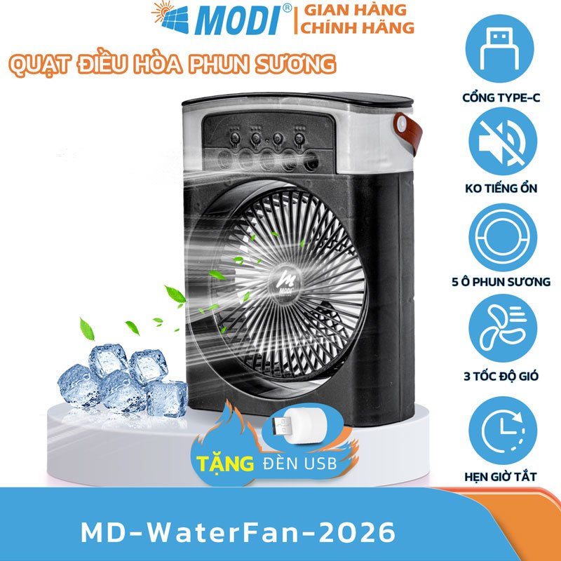 Ảnh Quạt Điều Hoà Phun Sương Mini Modi Solar, Quạt Hơi Nước Có Khay Đá Dung Tích 600ml 1