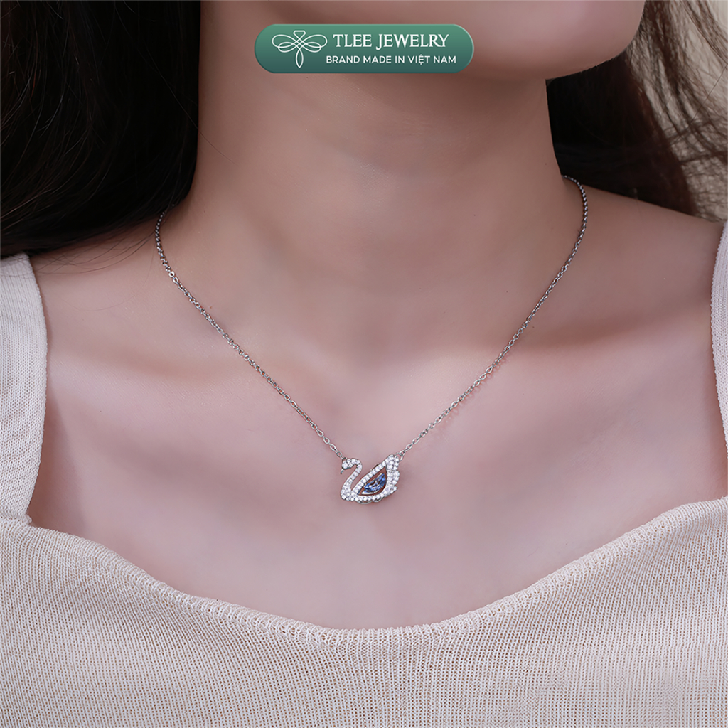 Dây chuyền bạc nữ TLEE thiên nga đá nhẩy màu sắc lấp lánh TLEE JEWELRY D0311