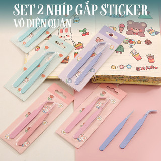 Set 2 nhíp gắp sticker màu pastel - nhíp gắp đồ thủ công thép không gỉ an toàn