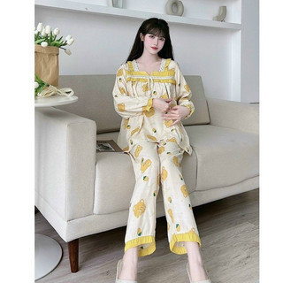Bộ Bầu - Bộ Sau Sinh - BỘ DÀI ĐŨI LANH CỔ VUÔNG REN HÌNH - 5 Màu,Áo Có Khóa Kéo & Quần Có Chun Chỉnh [ MIỄN SHIP ]