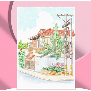 [ Kèm màu & cọ ] Set 4 bức tranh tô màu nước khổ A4 - Tranh tô màu phong cảnh hoa lá - thiếu nữ thanh xuân