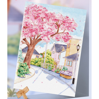 [ Kèm màu & cọ ] Set 4 bức tranh tô màu nước khổ A4 - Tranh tô màu phong cảnh hoa lá - thiếu nữ thanh xuân