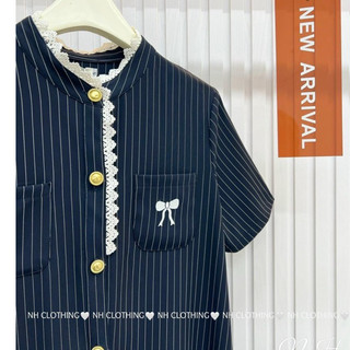 Váy Bầu - Kẻ Xanh Thêu Nơ Cúc Vàng & Kẻ Xanh Sơ Mi Thêu  [ MIỄN SHIP ]