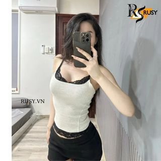 Áo Croptop HAI DÂY REN NGỰC Ôm Body Áo 2 Dây Kiểu Sexy Chất Gân Viền Ren Quyến Rũ 2S02 RUSY