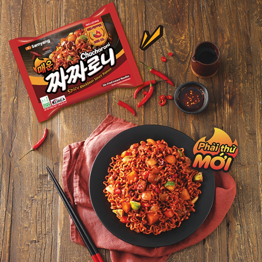 LỐC 5 GÓI MÌ TRỘN TƯƠNG ĐEN CAY CHACHARONI SPICY BLACKBEAN SAUCE RAMEN  SAMYANG