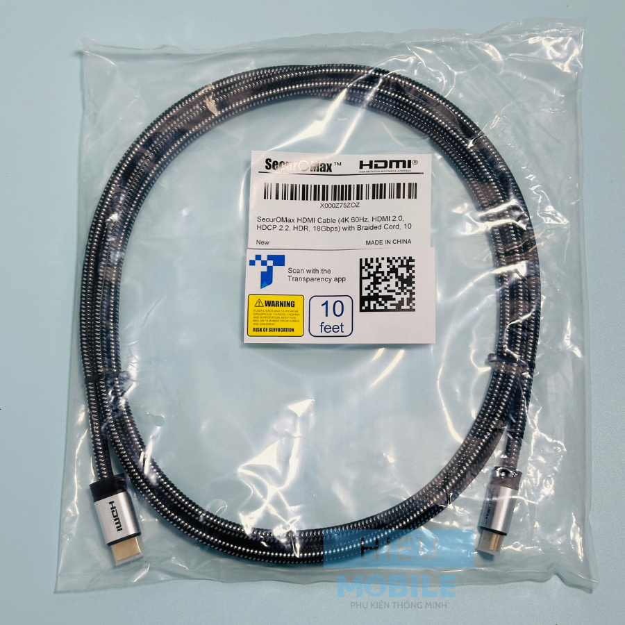 Dây cáp HDMI 2 đầu 4K 60FPS SecurOmax dài 3m to chắc truyền xuất hình ảnh cho PC