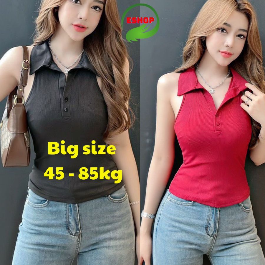 Áo Thun Nữ Bigsize 40-85kg Cổ Polo Sát Nách ESHOP - Áo Kiểu Nữ Cổ Bẻ Chất Co Giãn Mát Lạnh MS169
