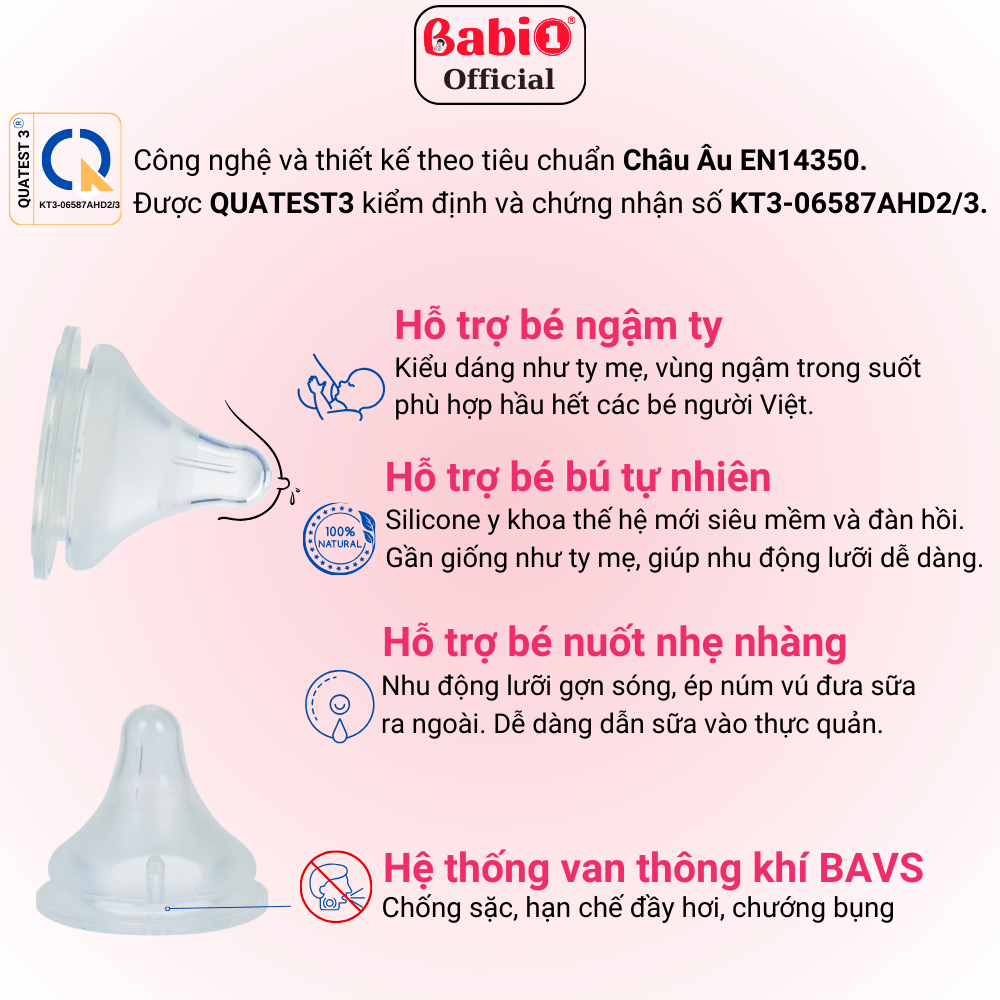 Bình Sữa Cho Bé BABIONE - Bình Sữa PPSU Cổ Rộng Chống Sặc Núm Size L Dung Tích 240ml Có Tay Cầm