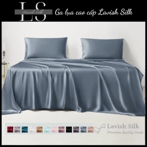 Trọn Bộ Chăn Ga Gối Lụa Lavish Silk Cao Cấp Mát Lạnh Hàng Loại 1- Xám Ánh Xanh