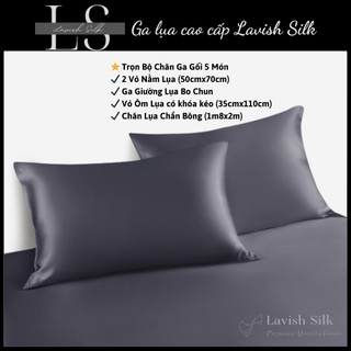 [Best Seller]Trọn Bộ Chăn  Ga Gối  Lụa Lavish Silk Cao Cấp Mát Lạnh Hàng Loại 1- Xám Đậm