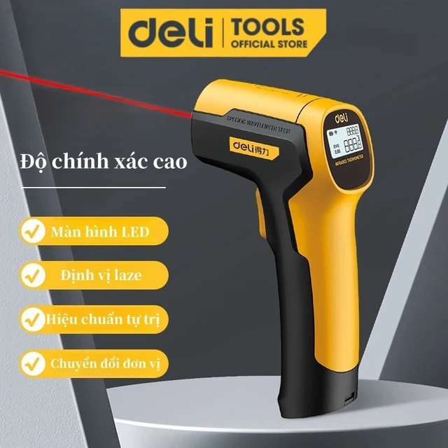 Nhiệt Kế Hồng Ngoại Deli Đo nhiệt độ galley Máy đo nhiệt Độ chính xác cao Đo Nhiệt-LCD - 30~380°