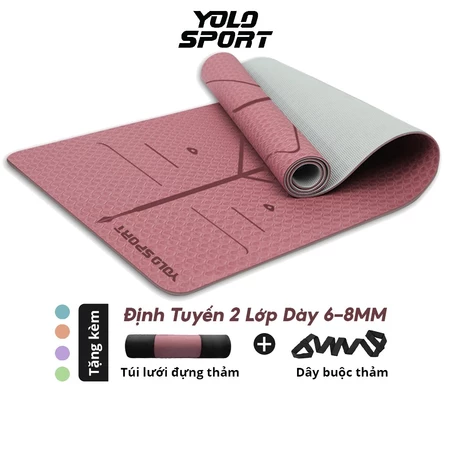 Thảm Tập Yoga Định Tuyến TPE 2 Lớp 6-8mm Cao Cấp Chống Trượt Kèm Túi Đựng Và Dây Buộc Du Lịch Tiện Lợi YOLO SPORT