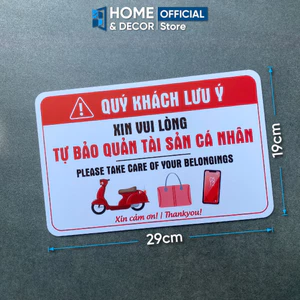 Biển Nhắc Nhở Tự Bảo Quản Tài Sản Cá Nhân & Khóa Xe An Toàn