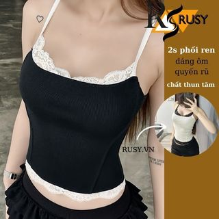 Áo Croptop HAI DÂY REN NGỰC Ôm Body Áo 2 Dây Kiểu Sexy Chất Gân Viền Ren Quyến Rũ 2S02 RUSY