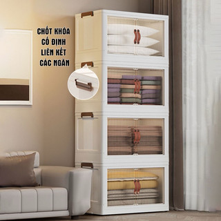 Tủ Nhựa Đa Năng Gấp Gọn 56cm Có Bánh Xe Xoay 360 Độ, Cánh Cửa Hút Nam Châm Tiện Lợi hàng