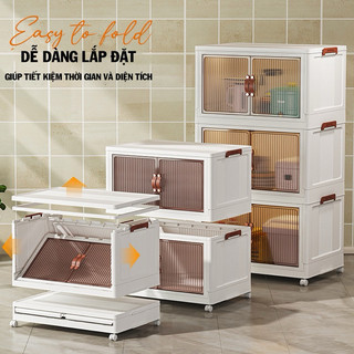 Tủ Nhựa Đa Năng Gấp Gọn 56cm Có Bánh Xe Xoay 360 Độ, Cánh Cửa Hút Nam Châm Tiện Lợi hàng