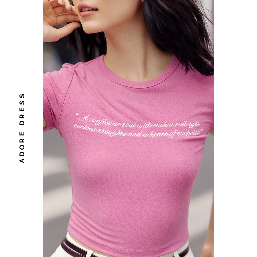 Ảnh Áo phông crop casual thun tăm nhiều màu thêu thân trước 411TS3004 ADORE DRESS 4