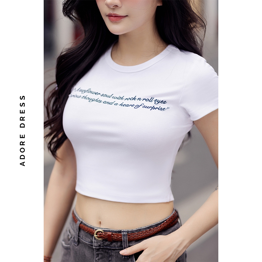 Ảnh Áo phông crop casual thun tăm nhiều màu thêu thân trước 411TS3004 ADORE DRESS 2