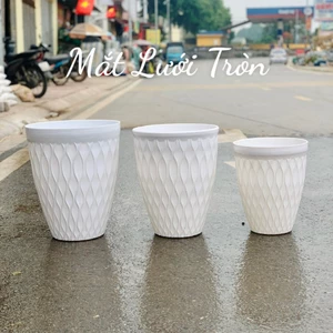 CHẬU MẮT LƯỚI TRÒN GIẢ SỨ TRẮNG siêu sang ,chậu mắt lưới nhiều size MLT370 (37x45cm)