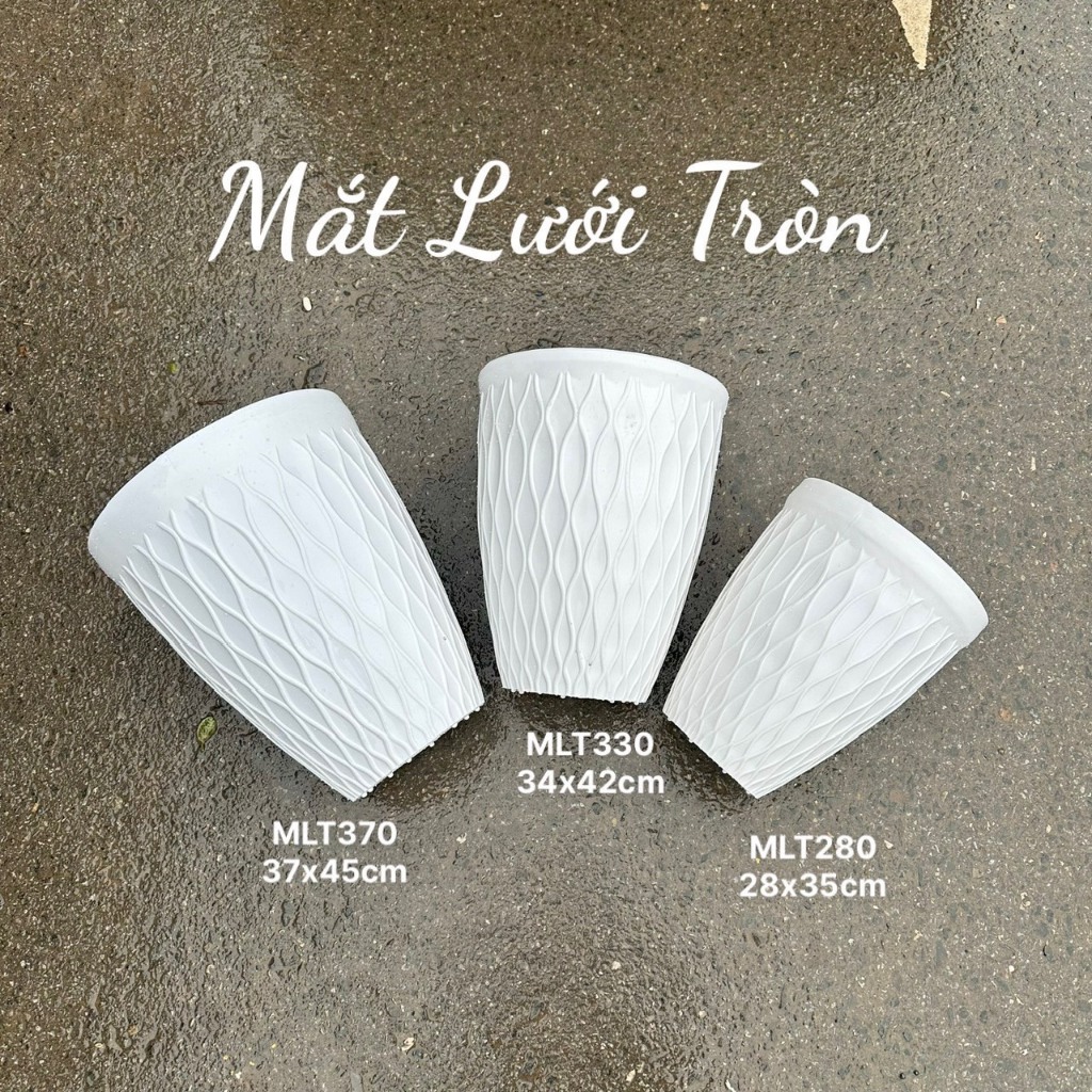 CHẬU MẮT LƯỚI TRÒN GIẢ SỨ TRẮNG siêu sang ,chậu mắt lưới nhiều size MLT370 (37x45cm)