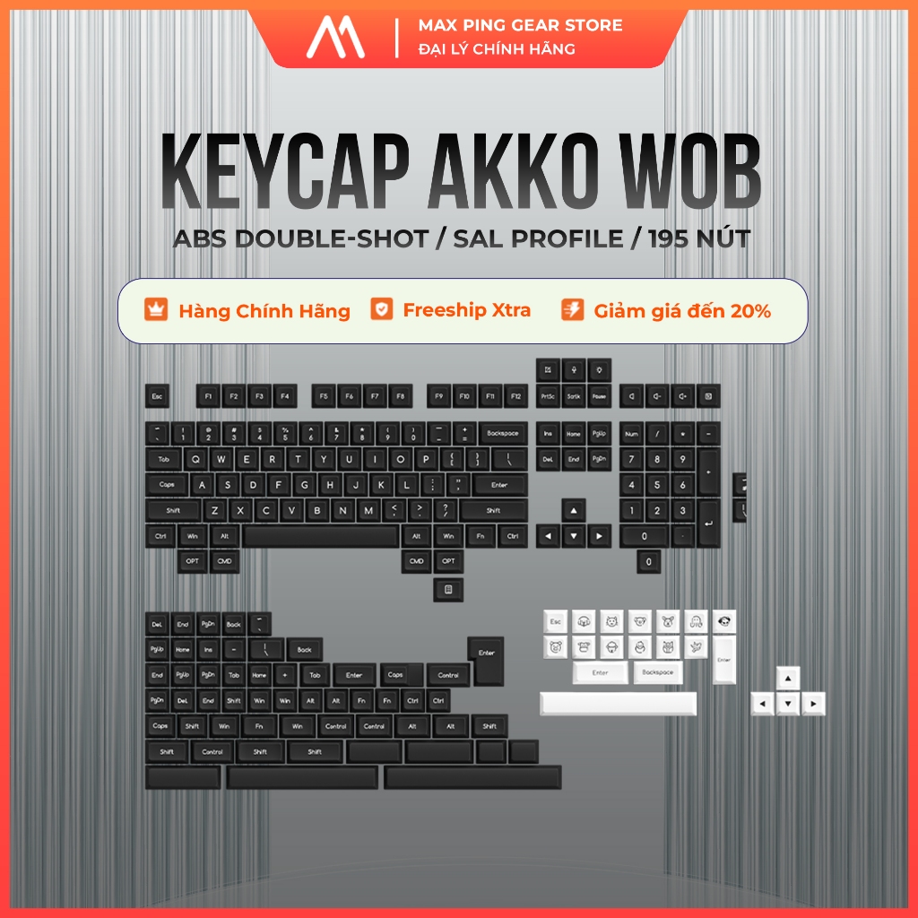 [HỎA TỐC]Bộ nút bàn phím cơ AKKO Keycap Set–White on Black WoB (ABS ...