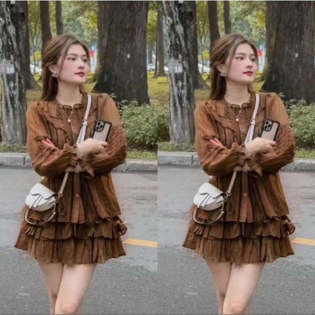 Set Áo Kiểu Babydoll Tay Dài Viền Ren Tơ Đũi Mát Mềm Bigsize 65-90kg ESHOP Đồ Mặc Nhà Sang Chảnh