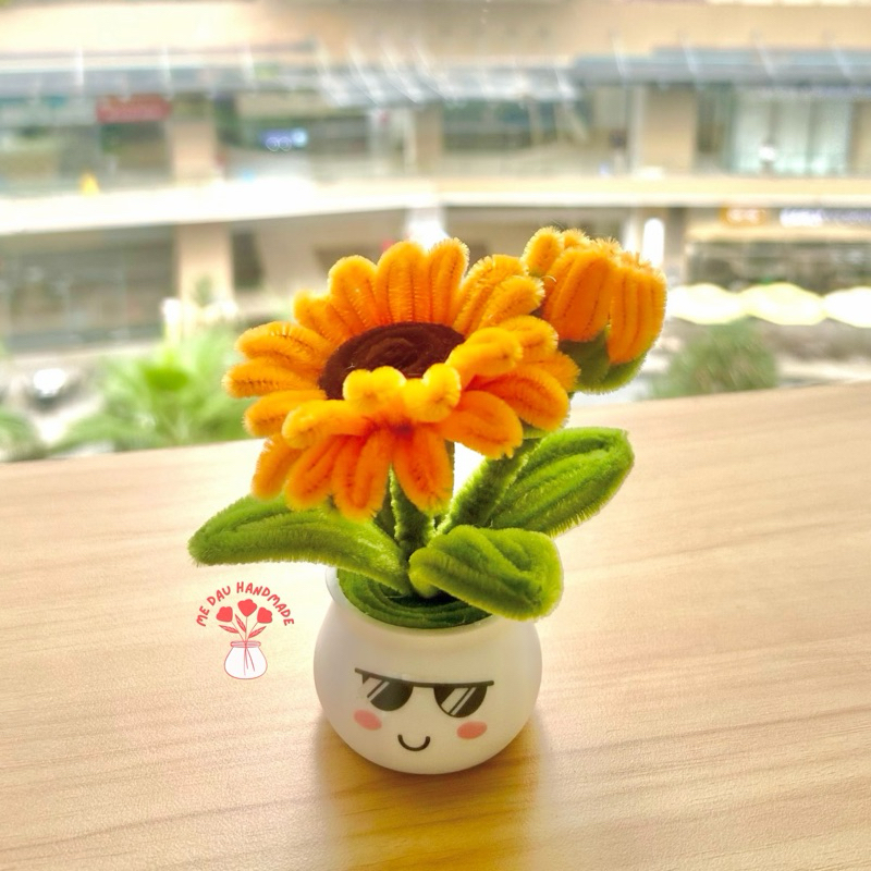 [Emoji Ngẫu nhiên] Chậu Hoa Kẽm Nhung Thủ công Handmade - Làm Quà tặng - Decor Trang trí nhà cửa, bàn học, bàn làm việc