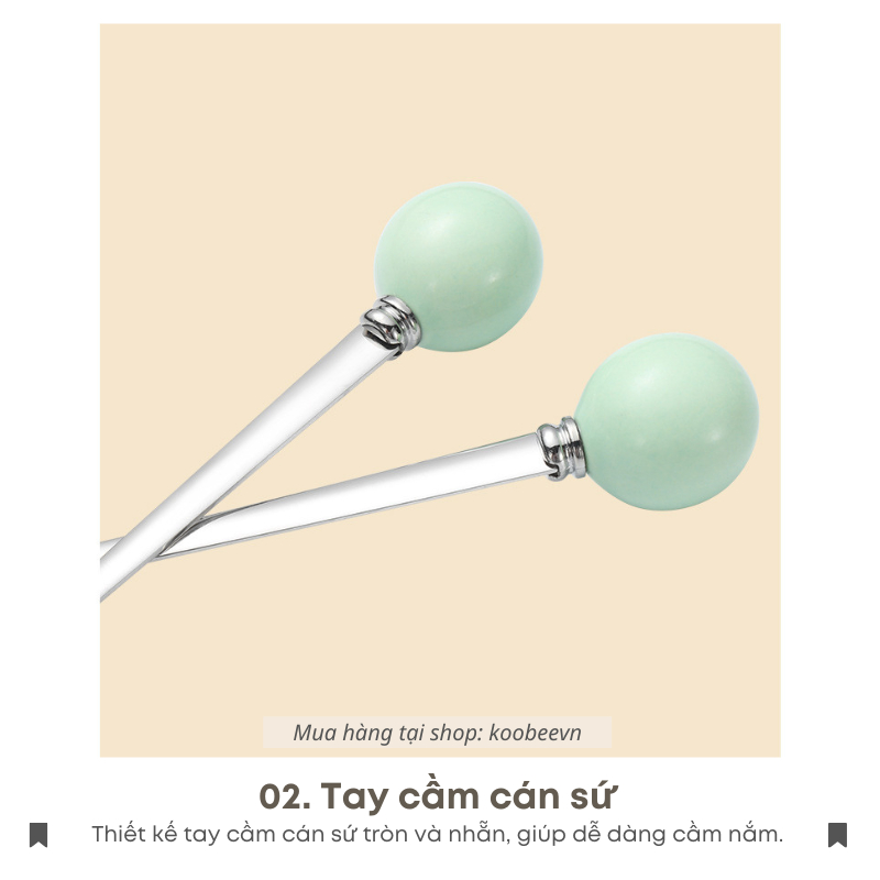 Bộ Thìa Nĩa Trái Cây Tráng Miệng KOOBEE Chất Liệu Inox 304 Tay Cầm Gốm Cao Cấp 4 Màu Sang Trọng | 125
