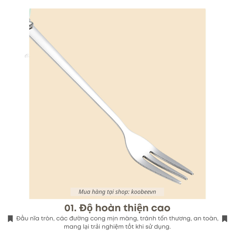 Bộ Thìa Nĩa Trái Cây Tráng Miệng KOOBEE Chất Liệu Inox 304 Tay Cầm Gốm Cao Cấp 4 Màu Sang Trọng | 125