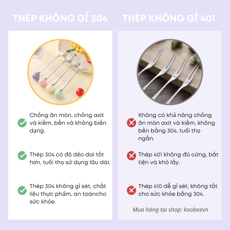Bộ Thìa Nĩa Trái Cây Tráng Miệng KOOBEE Chất Liệu Inox 304 Tay Cầm Gốm Cao Cấp 4 Màu Sang Trọng | 125