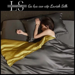 Bộ Chăn Ga Gối Lụa Lavish Silk Cao Cấp Mát Lạnh Hàng Loại 1 - Vàng Đồng Mix Xám Đâm