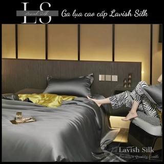 [New]Bộ Chăn Ga Gối Lụa Lavish Silk Cao Cấp Mát Lạnh Hàng Loại 1 - Vàng Đồng Mix Xám Đâm
