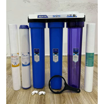 bộ lọc chặn đầu nguồn 20inch,bộ lọc thô 1,2,3 đầu nguồn, 3 cấp ren 21 và ren 27 20inch