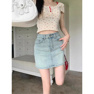 Chân Váy Jean Thêu Nơ Sau Đứng Form Chữ A Màu Xanh Bạc Minijean