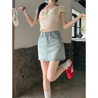 Chân Váy Jean Thêu Nơ Sau Đứng Form Chữ A Màu Xanh Bạc Minijean