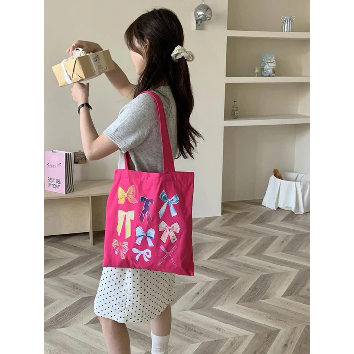Túi tote mùa hè, túi tote họa tiết nơ hottrend, túi tote màu sắc tươi sáng túi vải canvas, túi tote sinh viên – 5