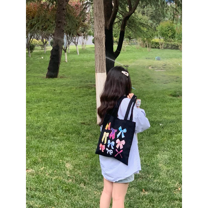 Túi tote mùa hè, túi tote họa tiết nơ hottrend, túi tote màu sắc tươi sáng túi vải canvas, túi tote sinh viên – 2
