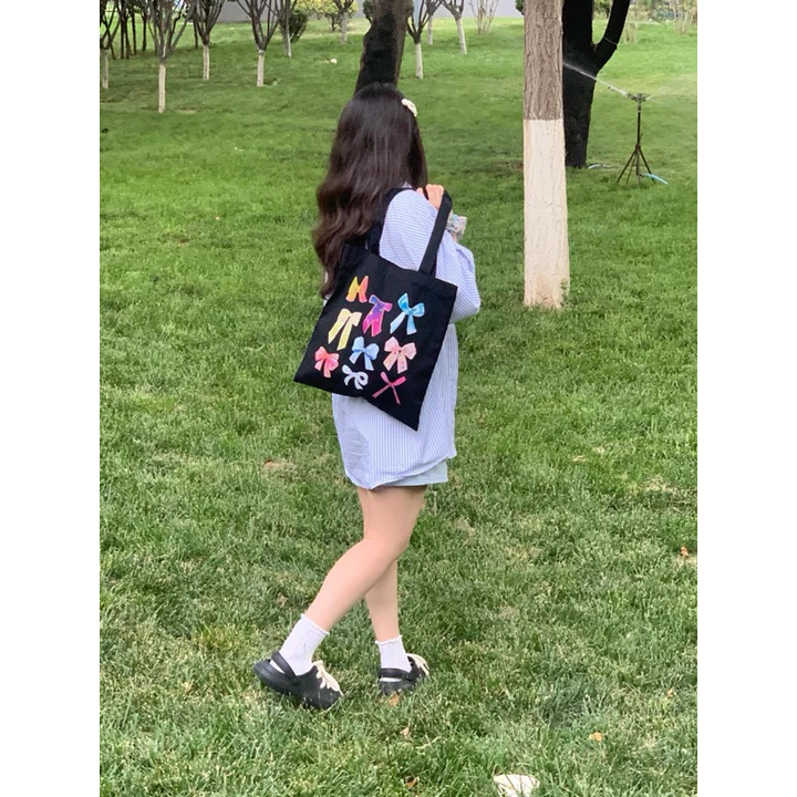 Túi tote mùa hè, túi tote họa tiết nơ hottrend, túi tote màu sắc tươi sáng túi vải canvas, túi tote sinh viên – 3