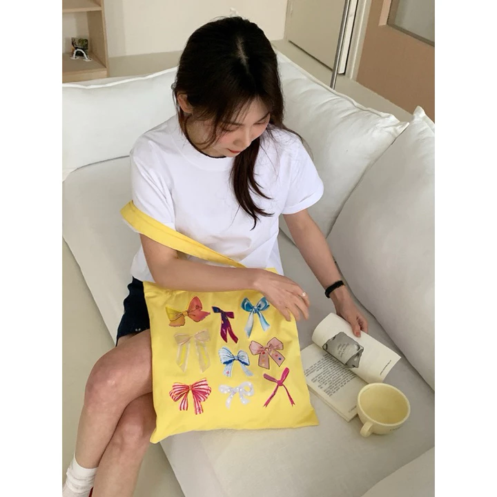 Túi tote mùa hè, túi tote họa tiết nơ hottrend, túi tote màu sắc tươi sáng túi vải canvas, túi tote sinh viên – 7