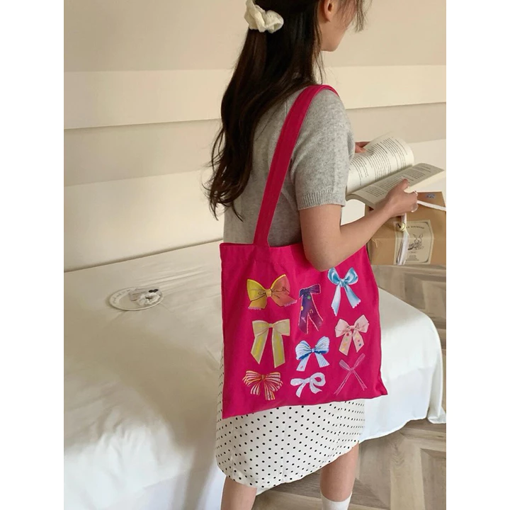 Túi tote mùa hè, túi tote họa tiết nơ hottrend, túi tote màu sắc tươi sáng túi vải canvas, túi tote sinh viên – 6