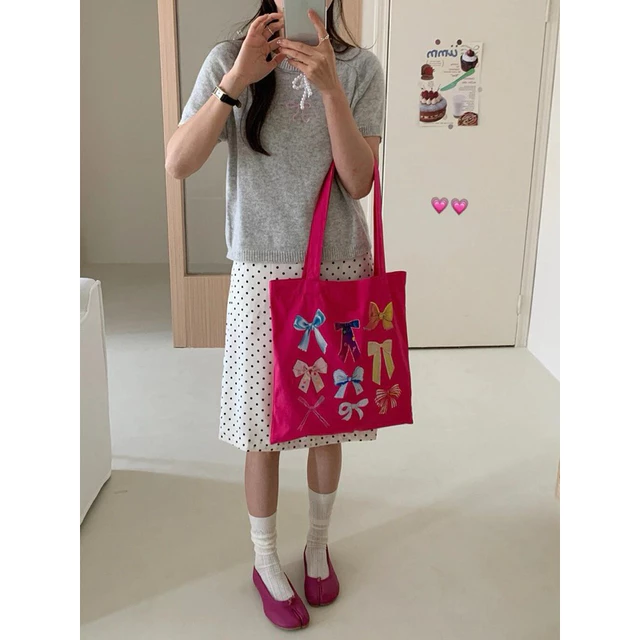 Túi tote mùa hè, túi tote họa tiết nơ hottrend, túi tote màu sắc tươi sáng túi vải canvas, túi tote sinh viên