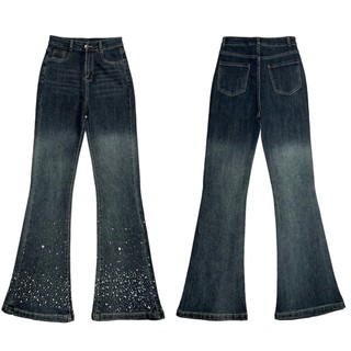 Quần jeans loe đính đá Yến Tee , màu loang đen đẹp lạ mặc đi học #10088