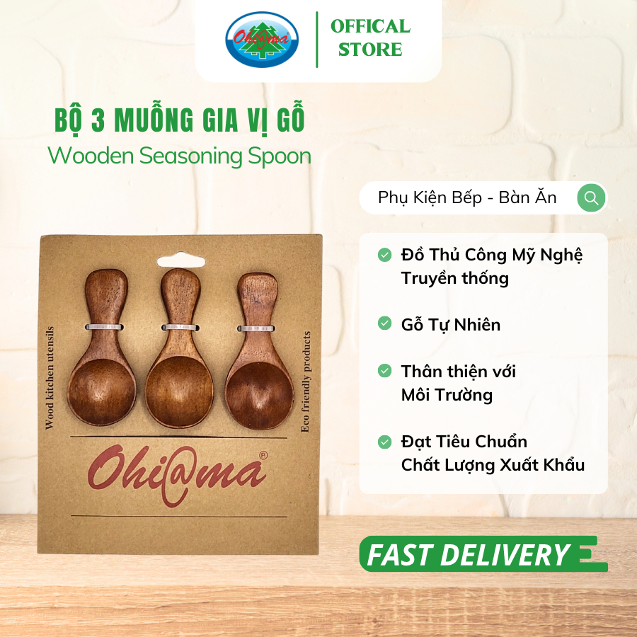 Ảnh Muỗng Gia Vị Gỗ Xà Cừ Ohiama Wooden Seasoning Spoon - Dụng Cụ Bếp, Bàn Ăn, Đồ Thủ Công VNXK, Tết 4