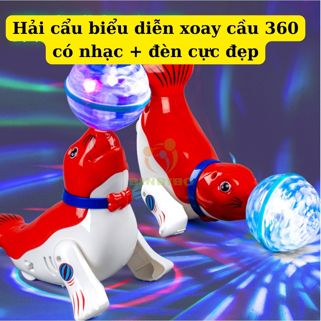 Đồ chơi Hải Cẩu chơi cầu xoay 360 có đèn có nhạc cho bé - Binbibo