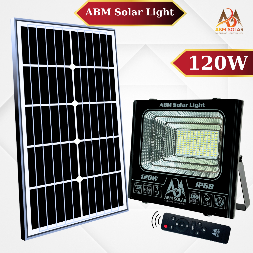 [100W] Đèn Năng Lượng Mặt Trời ABMSOLAR, Chất Liệu Nhôm Đúc Nguyên Khối, Công Suất 100W