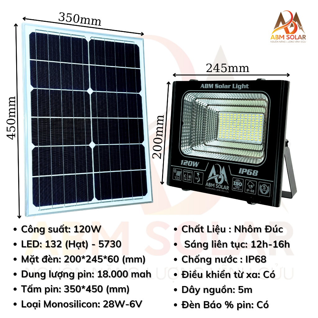 [200W] Đèn Năng Lượng Mặt Trời ABMSOLAR,Chiếu Sáng Trong Nhà , Công Suất 200W Chất Liệu Nhôm