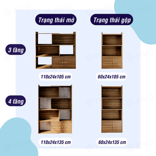 [Freeship Toàn Quốc] Kệ Sách Decor Đa Năng 4 Tầng Màu Walnut FIVO Mã FB71, Đóng Mở Linh Hoạt, Thay Đổi Kiểu Dáng