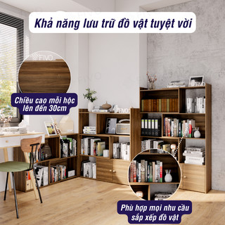 [Freeship Toàn Quốc] Kệ Sách Decor Đa Năng 4 Tầng Màu Walnut FIVO Mã FB71, Đóng Mở Linh Hoạt, Thay Đổi Kiểu Dáng