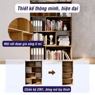 [Freeship Toàn Quốc] Kệ Sách Decor Đa Năng 4 Tầng Màu Walnut FIVO Mã FB71, Đóng Mở Linh Hoạt, Thay Đổi Kiểu Dáng